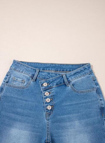 Sidefeel Women's Wide Leg Jeans High Waisted Stretchy Baggy Diagonal Waist Raw Hem Denim Pants in Saudi Arabia