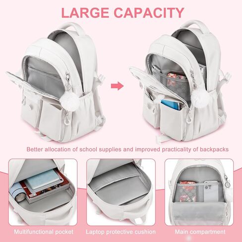 School Backpack for Teen Girls, 3PCS Set with Lunch Bag & Pencil Case, Ergonomic Straps Bookbag for Elementary to Middle School Students, Pink in Kuwait