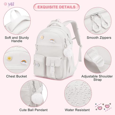 School Backpack for Teen Girls, 3PCS Set with Lunch Bag & Pencil Case, Ergonomic Straps Bookbag for Elementary to Middle School Students, Pink in Kuwait