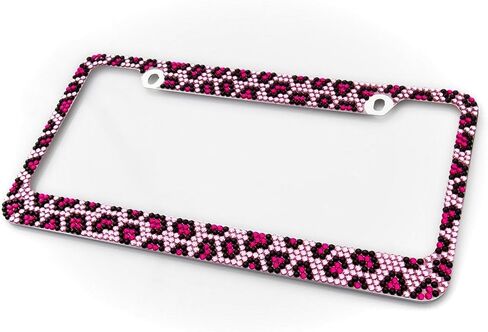 Bling Pink Leopard 12 بوصة × 6 بوصة LP-116 حامل رقم تسجيل السيارة الفكاهة المضحكة إطار السيارة العالمي للديكور ملحقات السيارات القياسية للمركبات الأمريكية in Saudi Arabia