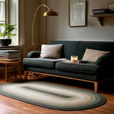 Super Area Rugs Oval 5' X 7' Green - Ivory Oval Braided Rug for Farmhouse Style Bedrooms and Living Rooms in Saudi Arabia