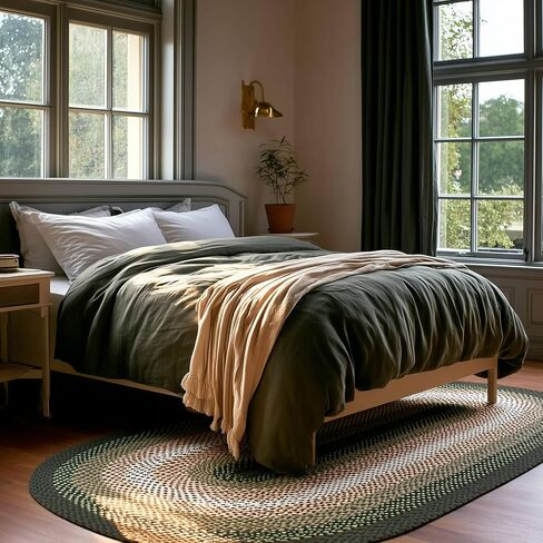 Super Area Rugs Oval 5' X 7' Green - Ivory Oval Braided Rug for Farmhouse Style Bedrooms and Living Rooms in Saudi Arabia