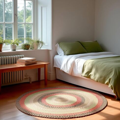 Super Area Rugs Oval 5' X 7' Green - Ivory Oval Braided Rug for Farmhouse Style Bedrooms and Living Rooms in Saudi Arabia