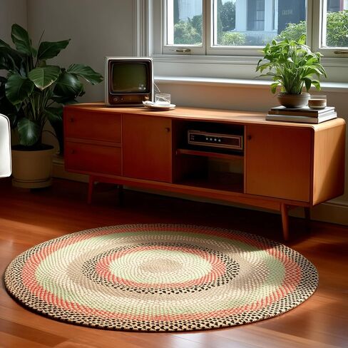 Super Area Rugs Oval 5' X 7' Green - Ivory Oval Braided Rug for Farmhouse Style Bedrooms and Living Rooms in Saudi Arabia