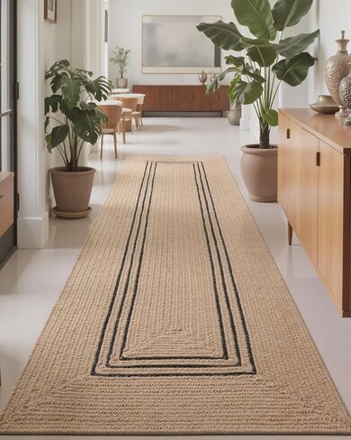 لومي الجوت عداء البساط عدم الانزلاق للممر، 2'x7' السجاد ريفي طبيعي لا ذرف، مزرعة مضفر منطقة حصيرة داخلي حركة المرور العالية لغرفة المعيشة، مدخل، مطبخ، الغسيل in Kuwait