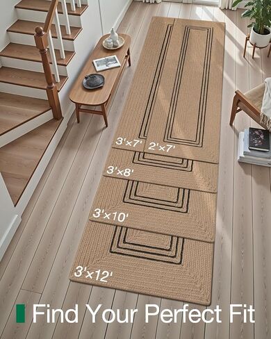 لومي الجوت عداء البساط عدم الانزلاق للممر، 2'x7' السجاد ريفي طبيعي لا ذرف، مزرعة مضفر منطقة حصيرة داخلي حركة المرور العالية لغرفة المعيشة، مدخل، مطبخ، الغسيل in Kuwait