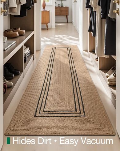 لومي الجوت عداء البساط عدم الانزلاق للممر، 2'x7' السجاد ريفي طبيعي لا ذرف، مزرعة مضفر منطقة حصيرة داخلي حركة المرور العالية لغرفة المعيشة، مدخل، مطبخ، الغسيل in Kuwait