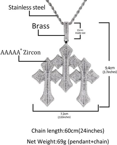 Men's Rope Link Chain Pendant, Moissanite and Gold, Hip Hop Iced Out Jewelry 24inches in Saudi Arabia