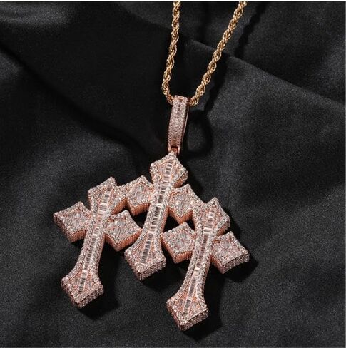 Men's Rope Link Chain Pendant, Moissanite and Gold, Hip Hop Iced Out Jewelry 24inches in Saudi Arabia