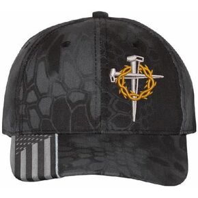 Christian Cross Baseball Cap, Religious Crown of Thorns Design, Typhoon CAMO HAT Jesus Christian Hat Choices mesh Back or USA Flag Brim Adjustable Hat and Free Decal. in Kuwait