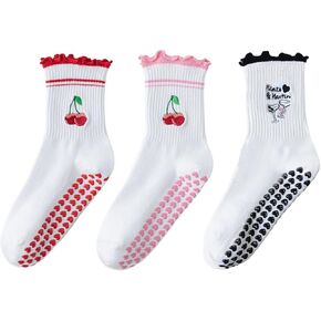 3 أزواج من جوارب البيلاتس، جوارب نسائية، جزيئات قلب الحب المضادة للانزلاق، جوارب يوجا متوسطة الساق للبيلاتيس والباليه واليوجا in Kuwait