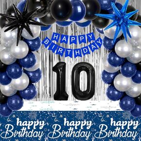 18th Birthday Decorations for Boys and Girls, 18th Birthday Party Decorations Blue and Silver, 18 HAPPY BIRTHDAY Banner Black Number Balloons Garland 18 Years Old Bday Party Supplies with Tablecloth in Kuwait