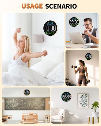 10 Inch Large Digital Wall Clock with 9 Color Changing Remote Control, Date Week Temperature, Auto Brightness Dimmer Clock Night Lights,Blue+Green in Kuwait