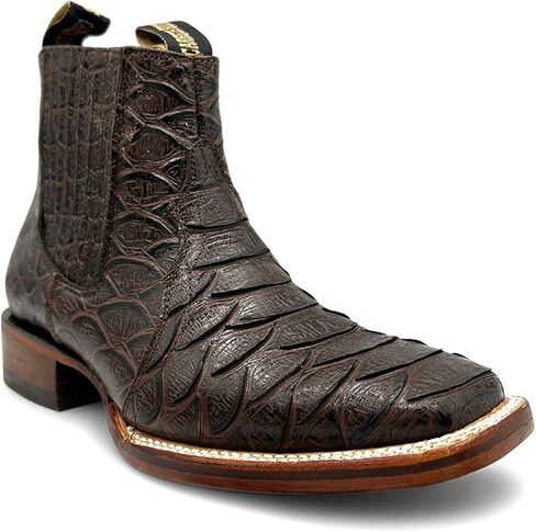 Mens Leather Short Ankle Embossed Python Print Cowboy Boot in Saudi Arabia