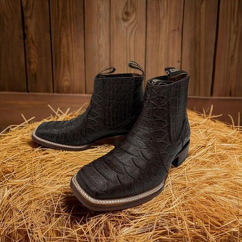 Mens Leather Short Ankle Embossed Python Print Cowboy Boot in Saudi Arabia