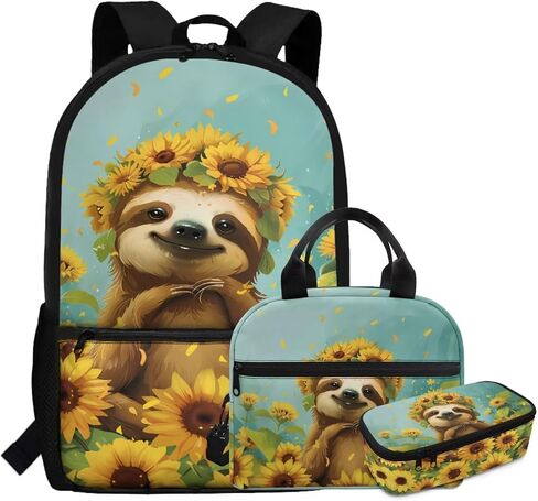 حقيبة ظهر للفتيات من Dolyues Sunflower Sloth مع صندوق غداء وحقيبة أقلام مقاس 17 بوصة حقيبة مدرسية لرياض الأطفال للفتيات حقيبة كتب على شكل حيوانات لطيفة للأطفال من سن 5 إلى 12 عامًا، حقائب مدرسية متينة للاستخدام اليومي واللعب في الهواء الطلق in Kuwait