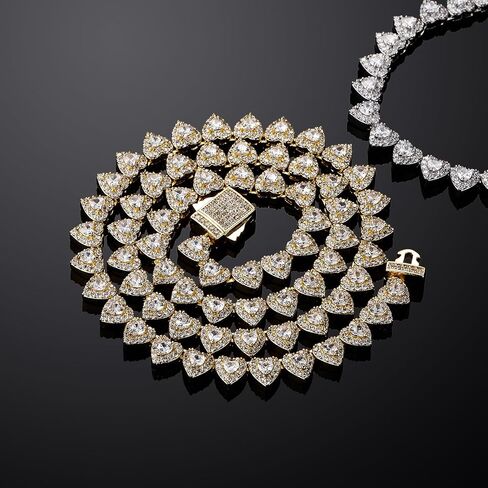 14K Gold Over 925 Silver 7mm Heart Design Micro-Inlaid Mossanite Jewelry, Hip-Hop Style Tennis Necklace Set, Captivating Charm for the Romantic Soul,Dad Gifts in Saudi Arabia