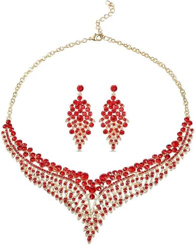 Costume Jewelry Set for Women - Wedding Jewelry Sets for Brides Bridal Jewelry Set for Wedding - Crystal Statement Necklace and Earrings Set - Aniversary Engagement Trendy Birthday Gifts 20 Inches in Saudi Arabia
