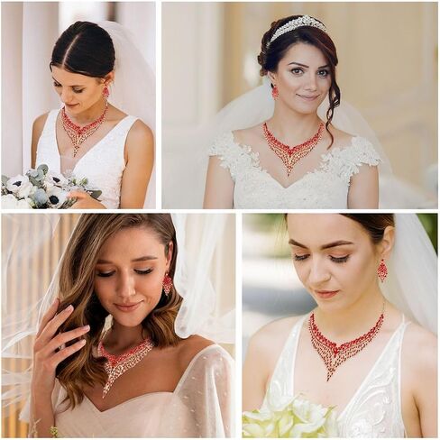 Costume Jewelry Set for Women - Wedding Jewelry Sets for Brides Bridal Jewelry Set for Wedding - Crystal Statement Necklace and Earrings Set - Aniversary Engagement Trendy Birthday Gifts 20 Inches in Saudi Arabia