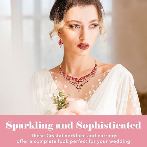 Costume Jewelry Set for Women - Wedding Jewelry Sets for Brides Bridal Jewelry Set for Wedding - Crystal Statement Necklace and Earrings Set - Aniversary Engagement Trendy Birthday Gifts 20 Inches in Saudi Arabia