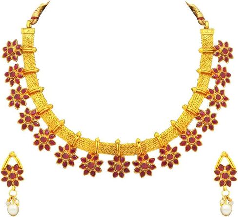 Aheli Bollywood Flower Shape Faux Stone Wedding Necklace Earrings Indian Fashion Jewelry Set Gift for Women in Saudi Arabia