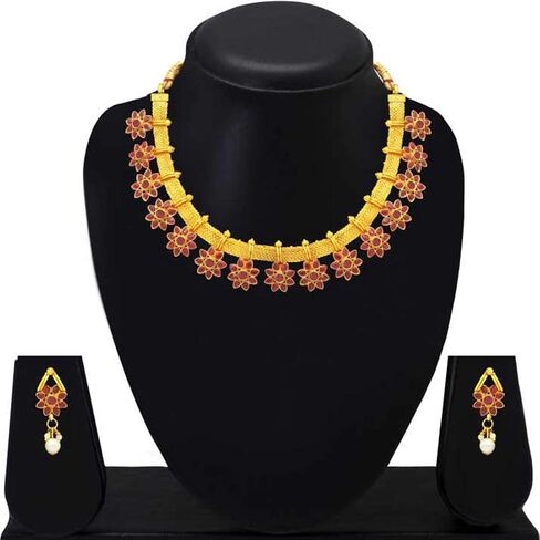 Aheli Bollywood Flower Shape Faux Stone Wedding Necklace Earrings Indian Fashion Jewelry Set Gift for Women in Saudi Arabia