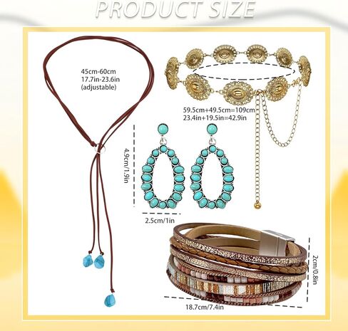 Western Jewelry Set for Women Western Metal Concho Belt Faux Leather Layered Bracelet Cowgirl Accessories Gifts in Saudi Arabia