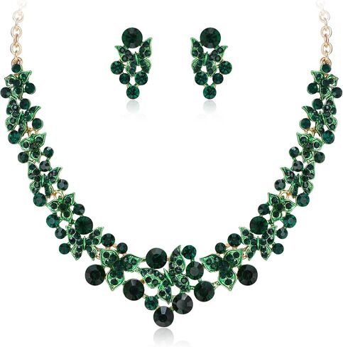 EleQueen Women's Wedding Bridal Statement Crystal Necklace Earrings Set for Brides Bridesmaid, Butterfly Leaf Jewelry for Prom Party in Saudi Arabia