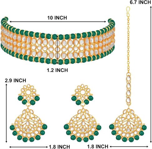 Aheli Indian Wedding Wear Beaded Faux Kundan Pearl Necklace Set with Earrings Maang Tikka Ethnic Fashion Jewelry Gift for Women in Saudi Arabia
