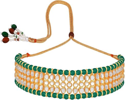 Aheli Indian Wedding Wear Beaded Faux Kundan Pearl Necklace Set with Earrings Maang Tikka Ethnic Fashion Jewelry Gift for Women in Saudi Arabia