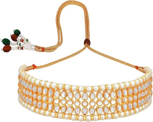 Aheli Indian Wedding Wear Beaded Faux Kundan Pearl Necklace Set with Earrings Maang Tikka Ethnic Fashion Jewelry Gift for Women in Saudi Arabia