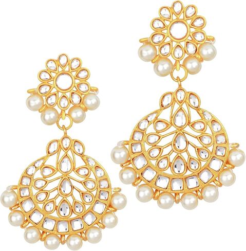 Aheli Indian Wedding Wear Beaded Faux Kundan Pearl Necklace Set with Earrings Maang Tikka Ethnic Fashion Jewelry Gift for Women in Saudi Arabia