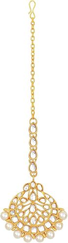 Aheli Indian Wedding Wear Beaded Faux Kundan Pearl Necklace Set with Earrings Maang Tikka Ethnic Fashion Jewelry Gift for Women in Saudi Arabia
