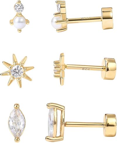 PAVOI 14K Yellow Gold Flash Plated Sterling Silver Sparkling Round Huggie Ear Cuff Earrings & Split Hoop Huggies Set in Saudi Arabia