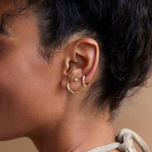 PAVOI 14K Yellow Gold Flash Plated Sterling Silver Sparkling Round Huggie Ear Cuff Earrings & Split Hoop Huggies Set in Saudi Arabia
