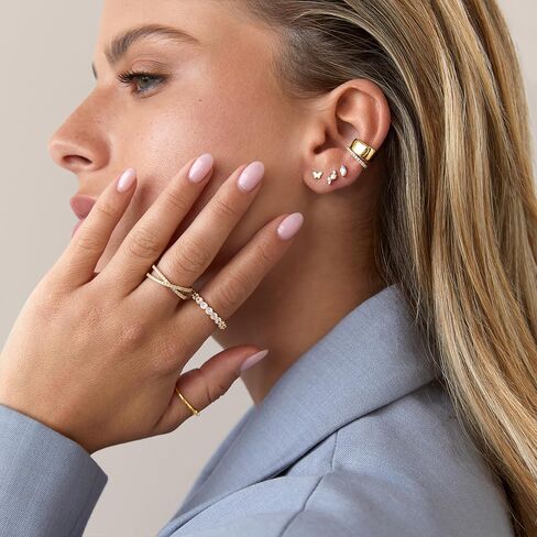 PAVOI 14K Yellow Gold Flash Plated Sterling Silver Sparkling Round Huggie Ear Cuff Earrings & Split Hoop Huggies Set in Saudi Arabia