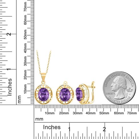 Gem Stone King 18K Yellow Gold Plated Silver 10X8MM Oval Gemstone Birthstone Greek Key Pendant and Earrings Jewelry Set For Women | With 18 Inch Chain in Saudi Arabia