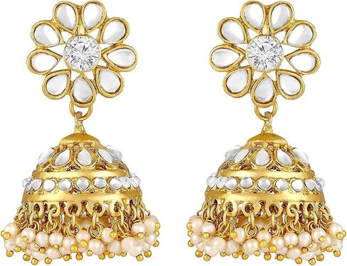 Aheli Elegant Indian Traditional Wedding Wear Kundan Pearl Encrusted Choker Necklace Set with Jhumki Earrings Ethnic Bollywood Party for Women (White) in Saudi Arabia