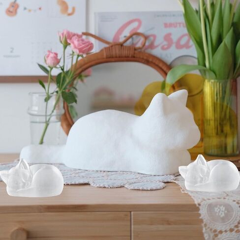 Erliway Natural Selenite Sleeping Cat 2.75" Large Selenite Quartz Crystal Cat Figurine Healing Stone Carved Ornaments for Cleansing Protection Spiritual Healing Home Decor in Saudi Arabia