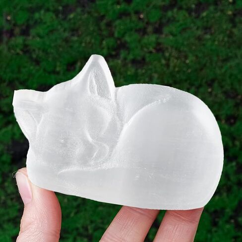 Erliway Natural Selenite Sleeping Cat 2.75" Large Selenite Quartz Crystal Cat Figurine Healing Stone Carved Ornaments for Cleansing Protection Spiritual Healing Home Decor in Saudi Arabia