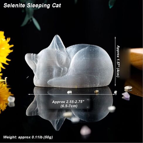 Erliway Natural Selenite Sleeping Cat 2.75" Large Selenite Quartz Crystal Cat Figurine Healing Stone Carved Ornaments for Cleansing Protection Spiritual Healing Home Decor in Saudi Arabia