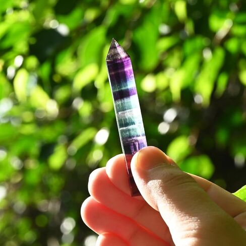 WHAL&YUNE عصا الأحجار الكريمة 3"-3.5"(8-9 سم)، كريستالات عصا سداسية من الفلوريت قوس قزح وأحجار شفاء، برج بلورات حجرية مدببة منحوتة يدويًا الطبيعية لديكور المنزل قطعة واحدة (مدببة مزدوجة) in Kuwait