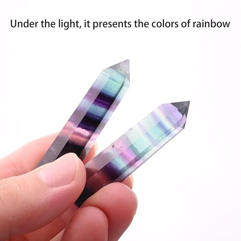 WHAL&YUNE عصا الأحجار الكريمة 3"-3.5"(8-9 سم)، كريستالات عصا سداسية من الفلوريت قوس قزح وأحجار شفاء، برج بلورات حجرية مدببة منحوتة يدويًا الطبيعية لديكور المنزل قطعة واحدة (مدببة مزدوجة) in Kuwait