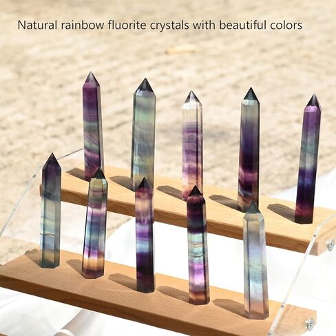 WHAL&YUNE عصا الأحجار الكريمة 3"-3.5"(8-9 سم)، كريستالات عصا سداسية من الفلوريت قوس قزح وأحجار شفاء، برج بلورات حجرية مدببة منحوتة يدويًا الطبيعية لديكور المنزل قطعة واحدة (مدببة مزدوجة) in Kuwait
