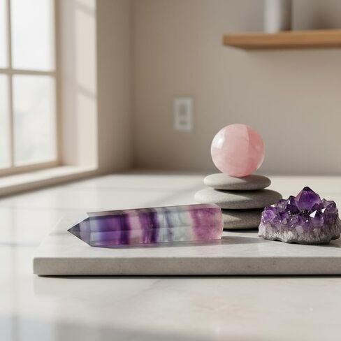 WHAL&YUNE عصا الأحجار الكريمة 3"-3.5"(8-9 سم)، كريستالات عصا سداسية من الفلوريت قوس قزح وأحجار شفاء، برج بلورات حجرية مدببة منحوتة يدويًا الطبيعية لديكور المنزل قطعة واحدة (مدببة مزدوجة) in Kuwait