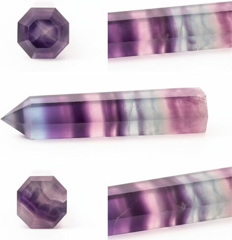 WHAL&YUNE عصا الأحجار الكريمة 3"-3.5"(8-9 سم)، كريستالات عصا سداسية من الفلوريت قوس قزح وأحجار شفاء، برج بلورات حجرية مدببة منحوتة يدويًا الطبيعية لديكور المنزل قطعة واحدة (مدببة مزدوجة) in Kuwait