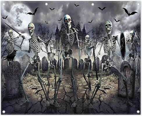 7x5ft Halloween Zombie Backdrop Full Moon Night Graveyard Bat Skeleton Photography Background Kids Scary Party Decorations Banner Photo Booth Props in Kuwait