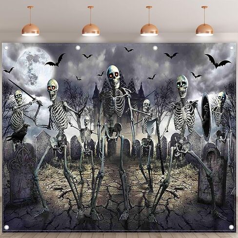 7x5ft Halloween Zombie Backdrop Full Moon Night Graveyard Bat Skeleton Photography Background Kids Scary Party Decorations Banner Photo Booth Props in Kuwait