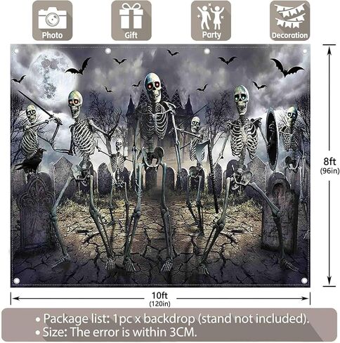 7x5ft Halloween Zombie Backdrop Full Moon Night Graveyard Bat Skeleton Photography Background Kids Scary Party Decorations Banner Photo Booth Props in Kuwait