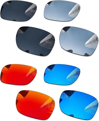 4 Pairs Ploarized Replacement Lenses for Oakley Sliver XL OO9341/Sliver XL Asian Fit OO9346 Sunglasses - Black + Silver Titanium + Ice Blue + Fire Red in Saudi Arabia